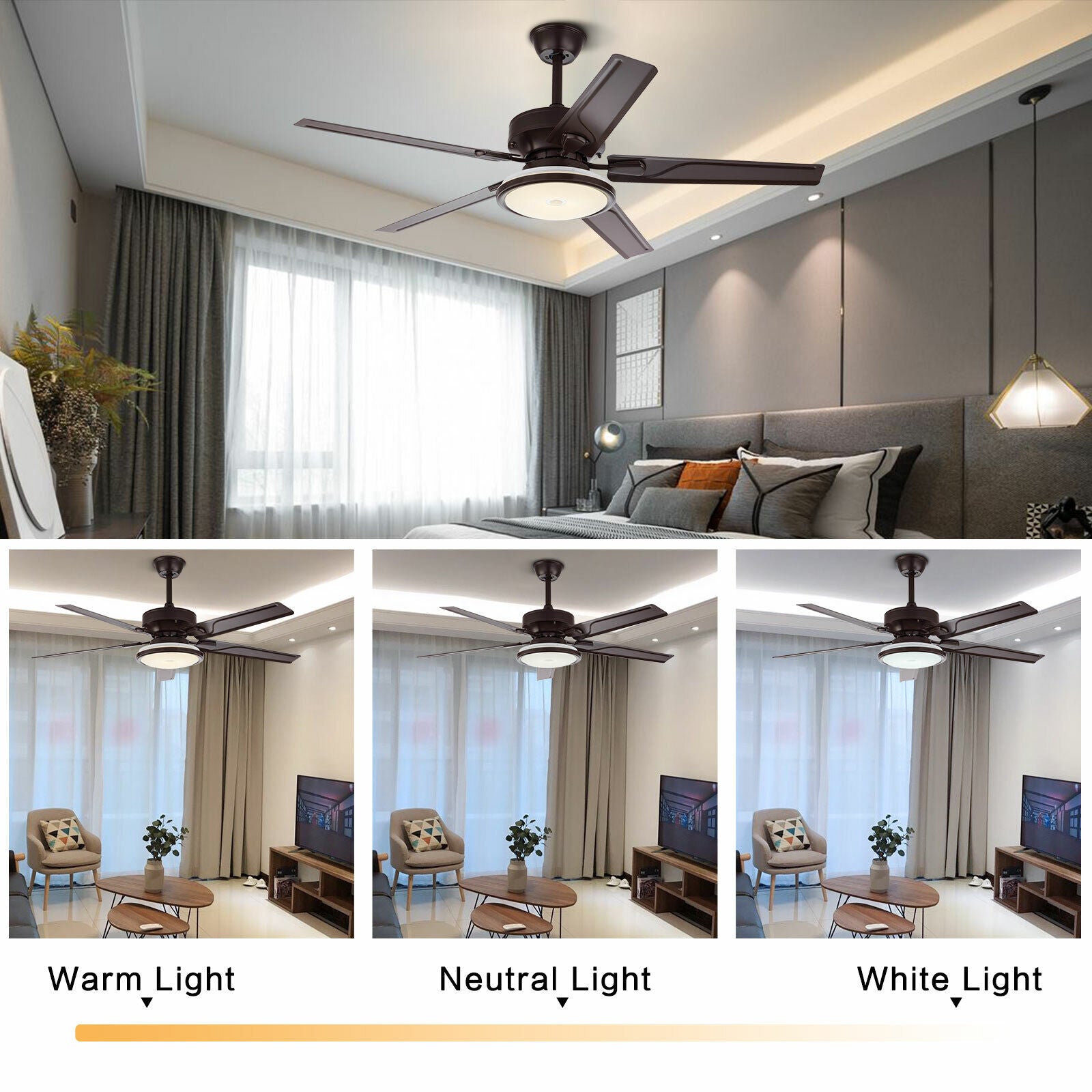 Miumaeov 48 Inch Ceiling Fan with Light Remote Control Dimmable Retro Ceiling Fan with Silent Motor 3-Speed 3 Color Changes Retractable Fan Blade for Living Room Bedroom Office