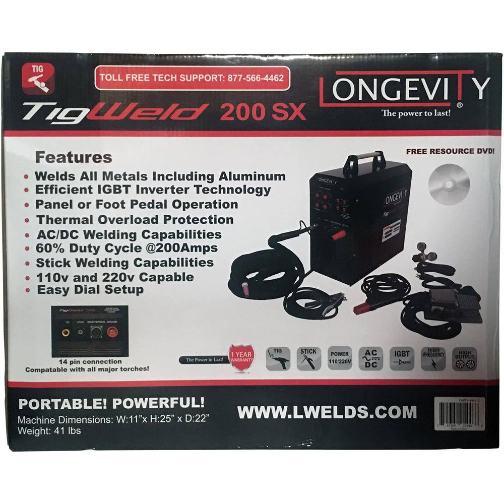 Longevity Tigweld 200SX 200 Amp TIG Welder with Dual Voltage Technology 444510