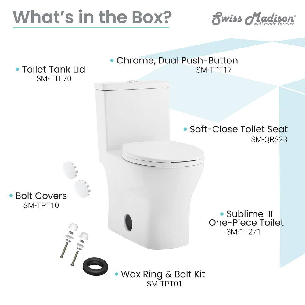 Swiss Madison Sublime III 1-piece 0.951.26 GPF Dual Flush Round Toilet in White Seat Included SM-1T271