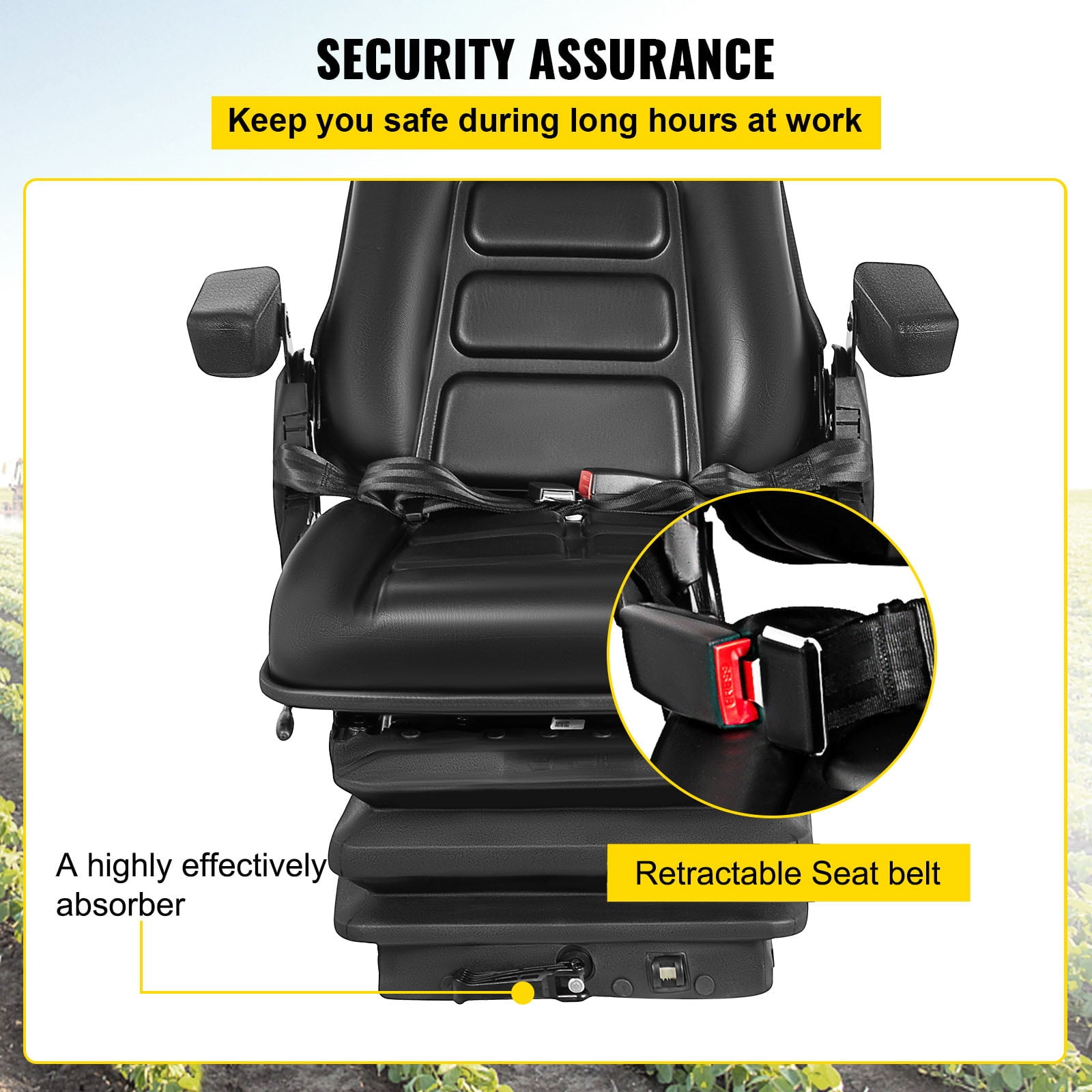 VEVOR Adjustable Suspension Backrest Headrest Foldable Forklift Seat with Slide Rails Replacement Truck Seat Heavy Duty for Tractor Forklift Excavator Skid Steer