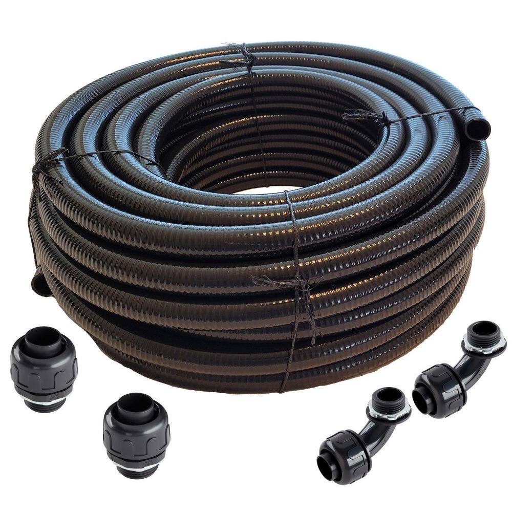 HYDROMAXX 12 in. x 100 ft. Black Non Metallic Flexible Liquid Tight Electrical Conduit with Fittings LT012100FB