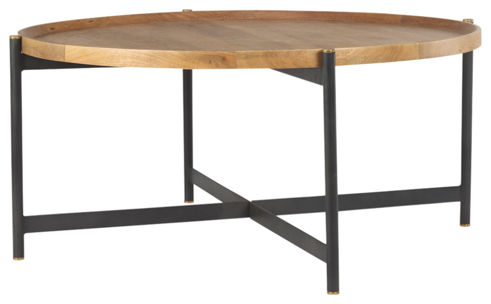 Marquisa (Large) Medium Brown Solid Wood w/ Black Iron Coffee Table   Industrial   Coffee Tables   by Mercana  Houzz