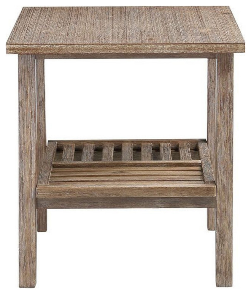 Farmhouse Wooden End Table With Slatted Bottom Shelf  Rustic Brown   Farmhouse   Side Tables And End Tables   by VirVentures  Houzz