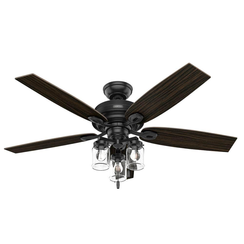 Hunter Crown Canyon II 52 in IndoorOutdoor Matte Black Ceiling Fan with Light Kit