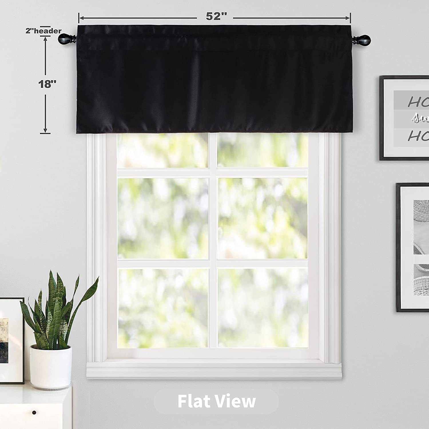 DriftAway Blackout Valance for Kitchen Window 18 Inch Length Rod Pocket Thermal Insulated Window Treatment for Living Room Bathroom Basement 52x18 Inch Solid Black 2 Pack