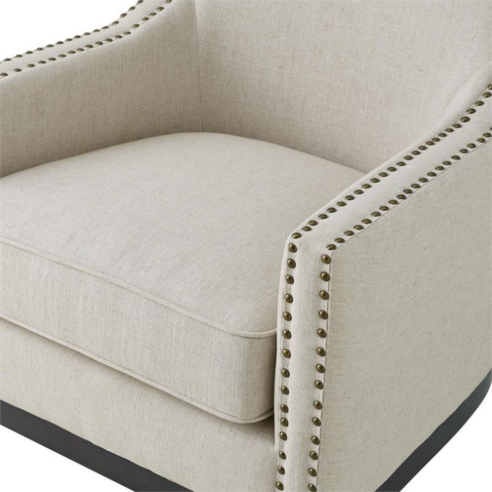 Home Square 2 Piece Linen Accent Chair Set with Nailhead Trim in Beige   Transitional   Armchairs And Accent Chairs   by Homesquare  Houzz