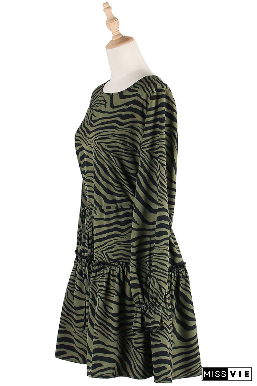 Zebra Print Puff Sleeves Ruffle Mini Dress