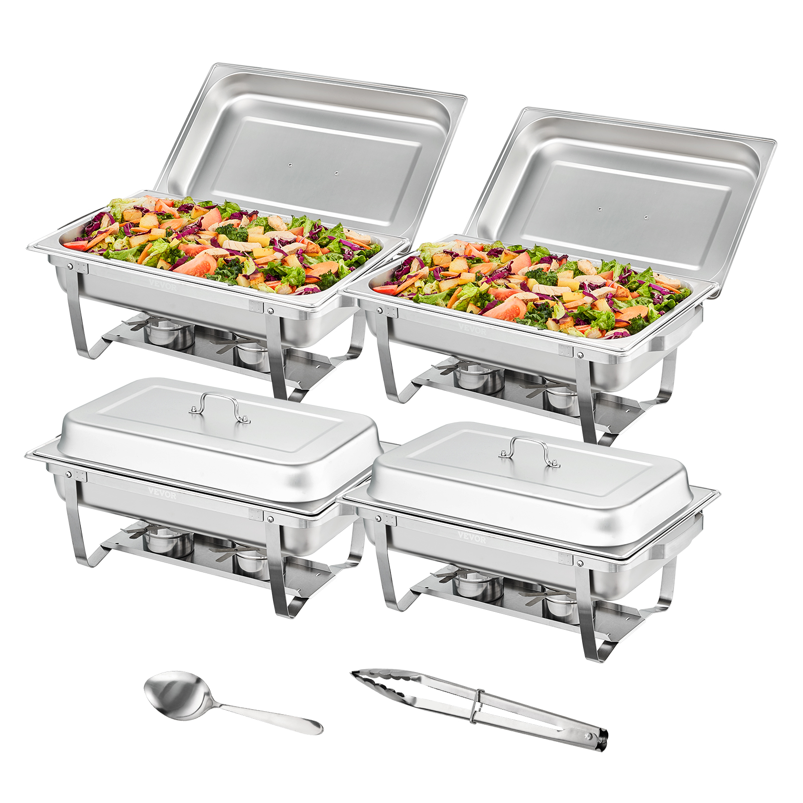 BENTISM 4-Pack Rectangle Chafing Dish Set with Full-Size 8Qt Pan Frame Fuel Holde， For Catering， Buffet Serving， Party