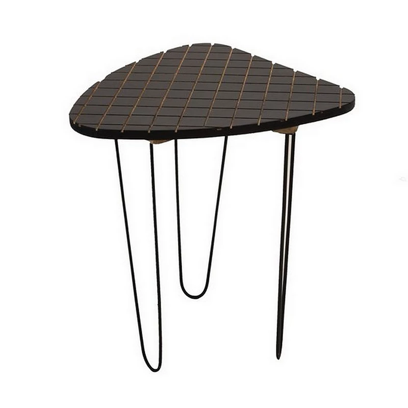 Checkered Wood Top Accent Table with Hairpin Legs， Set of 2，Black and White