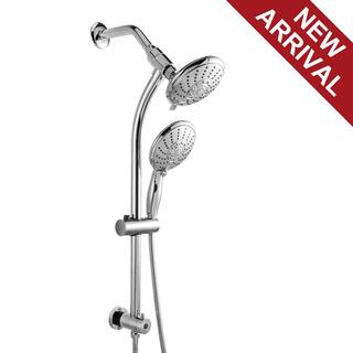 Logmey 5-Spray Patterns with 2.5 GPM 5 in. Wall Mount Dual Shower Heads with Slide Bar and Hose in Chrome Polishing LM-SLF16002