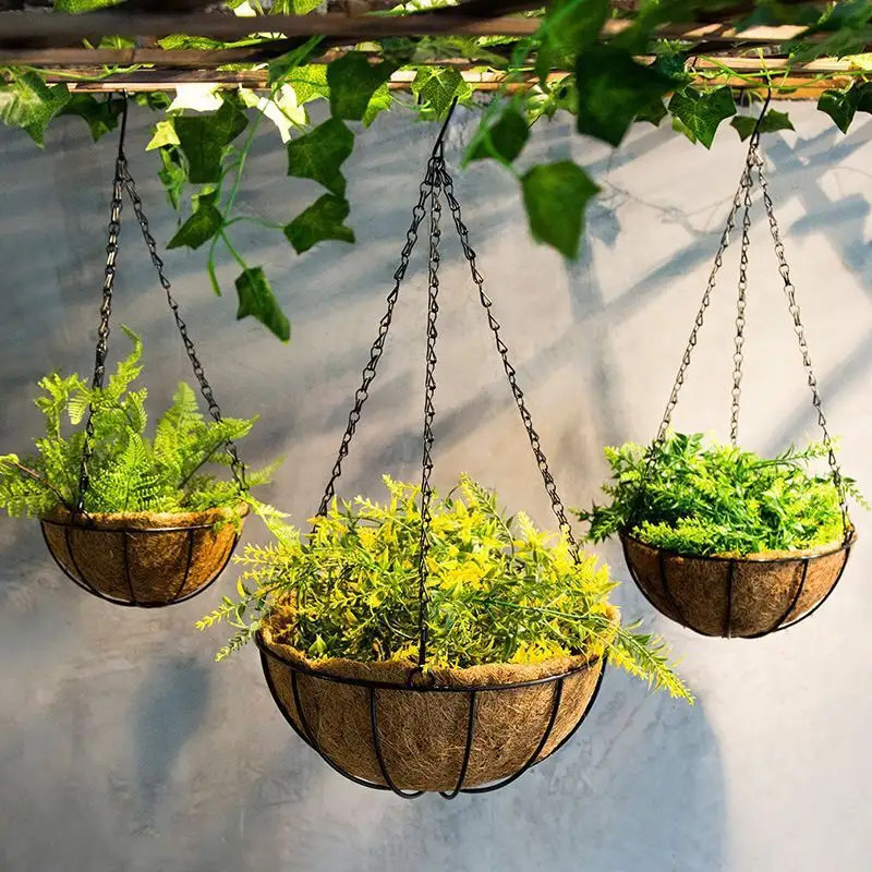 Wholesale Garden Supplies 14 Inch Coir Metal Hanging Pot For Plants Flower Pot For Balcony Outdoor Garden Decorations