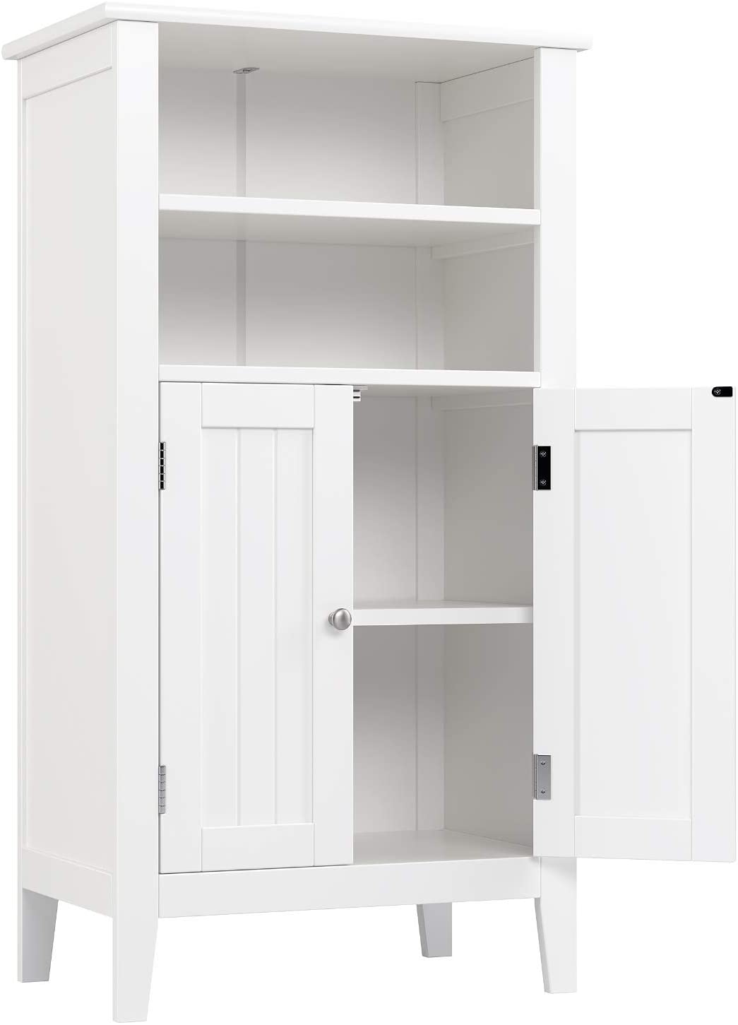 Homfa 2 Tier Shelves Bathroom Storage Cabinet, Wood Storage Floor Cabinet with 2 Doors, White