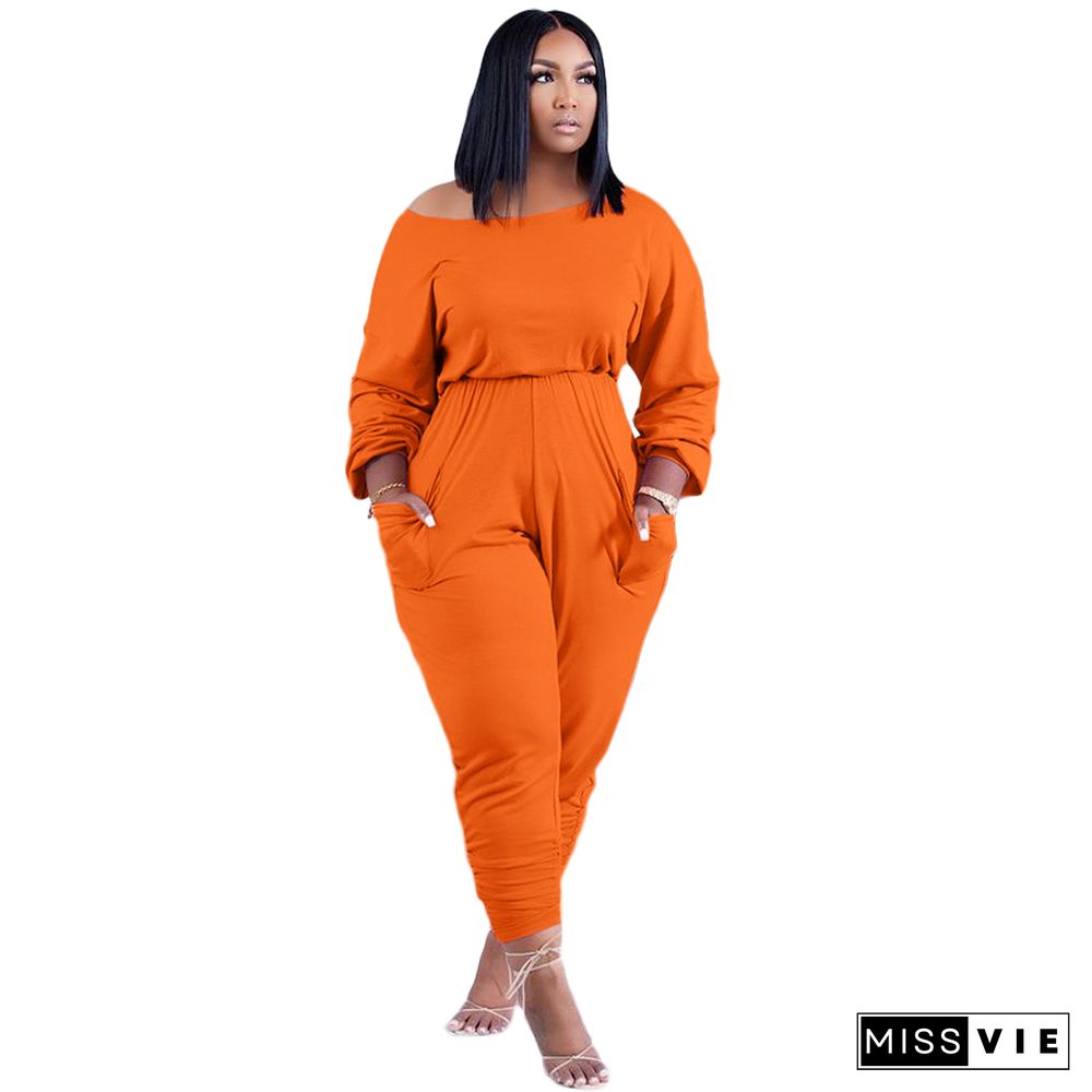 Solid Color Long Sleeve Loose Fit Jumpsuit