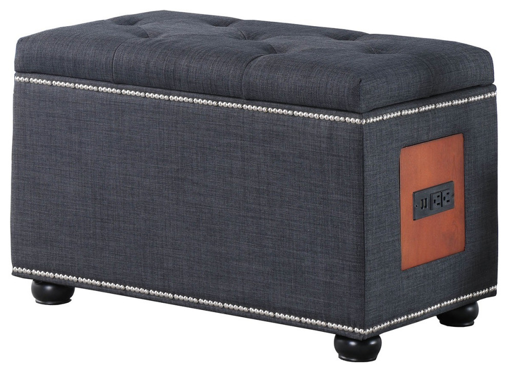 17 quotSlate Gray Linen And Black Tufted Storage   Transitional   Footstools And Ottomans   by HomeRoots  Houzz