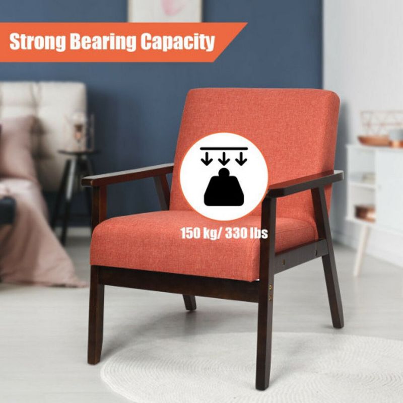 Solid Rubber Wood Fabric Accent Armchair