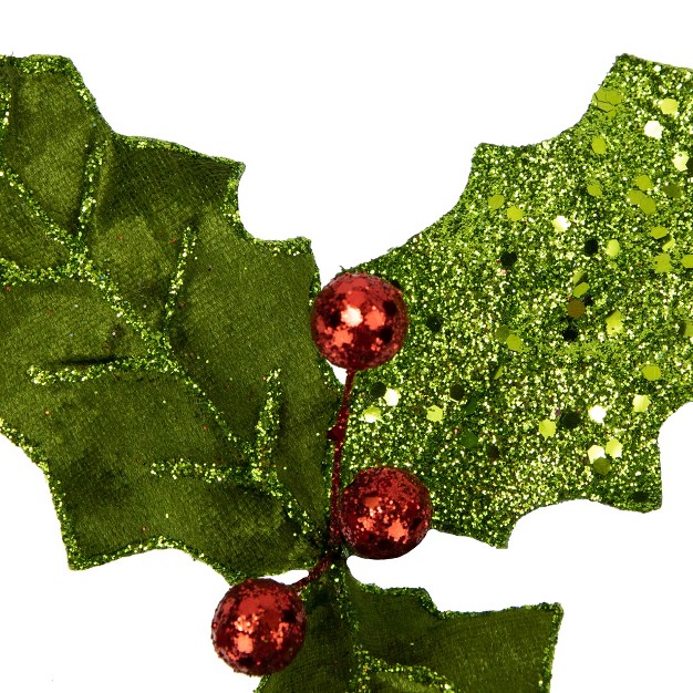 Glittered Holly With Berry Christmas Pick Spray