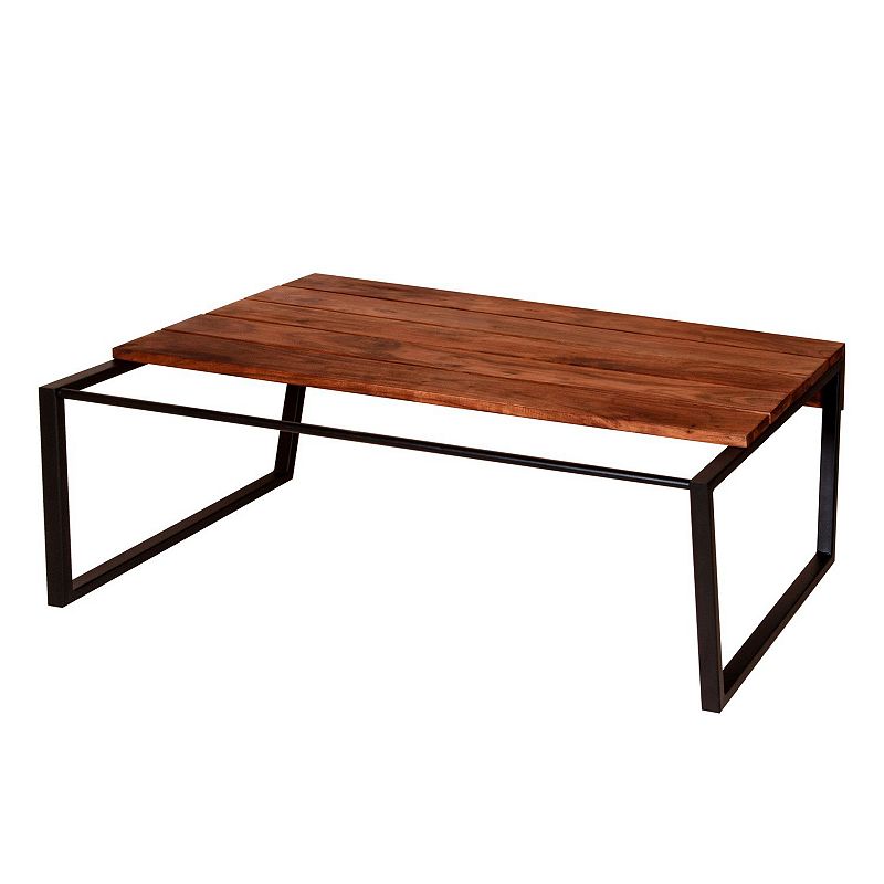 41.7 Inch Rectangular Coffee Table with Plank Style Top， Metal Frame， Brown and Black