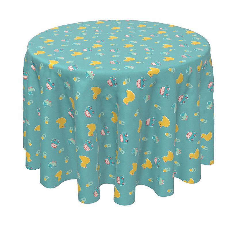 Round Tablecloth， 100% Polyester， 70 Round， Little Ducks Design