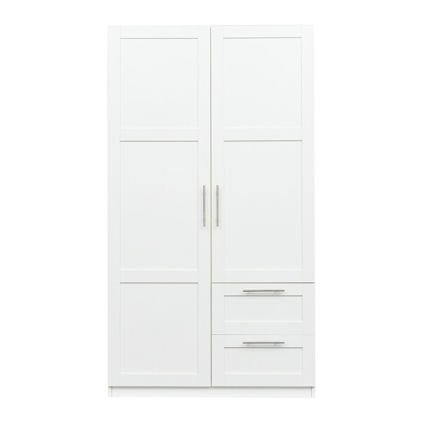 Wood High Wardrobe with 2 Drawers， 5 Storage Space and 2 Doors - - 36394606