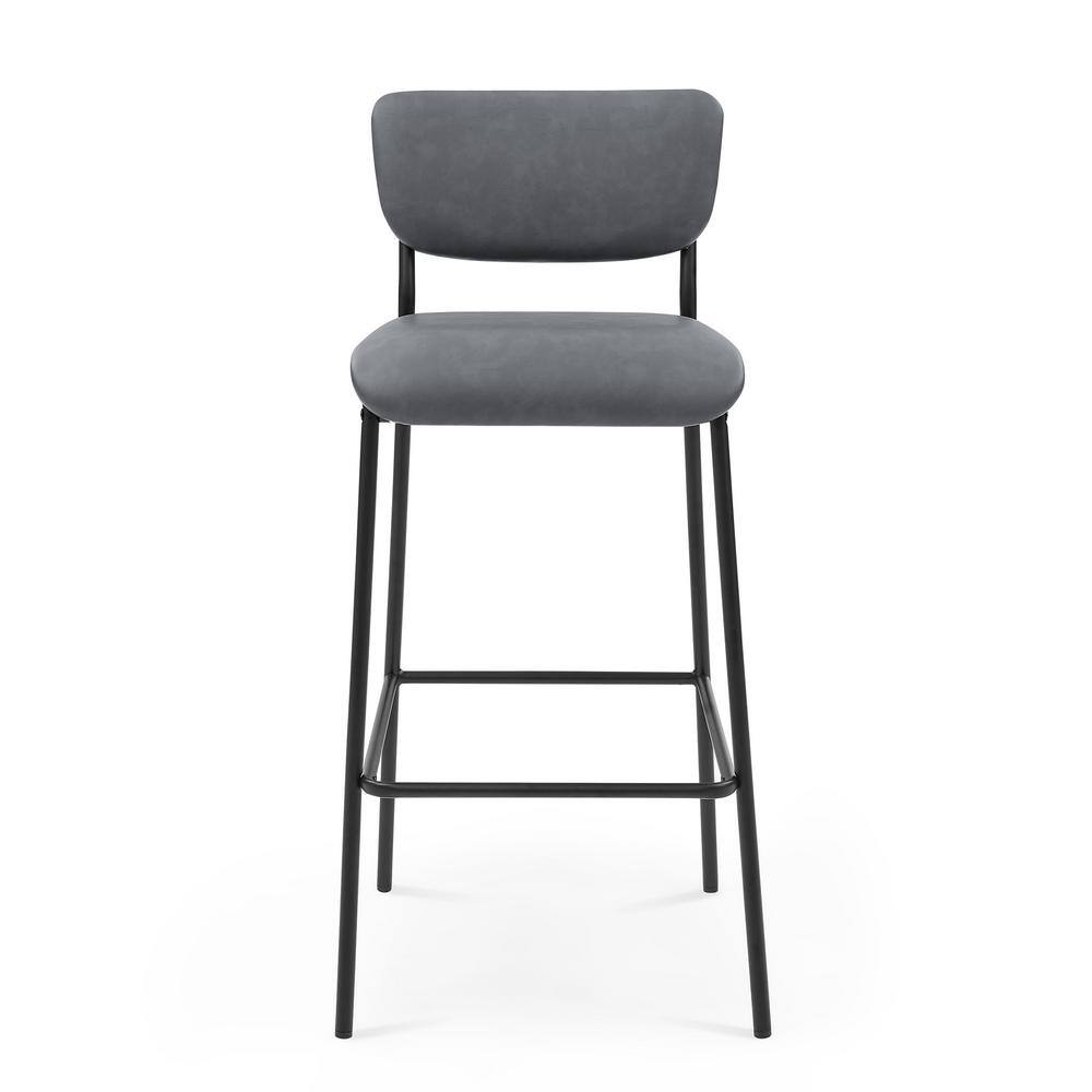 38.5 in. Gray Low Back Metal Frame Bar Stools, Dining Chair Pub Stools with Footrest and Faux Leather Seat (Set of 2) HY02015Y