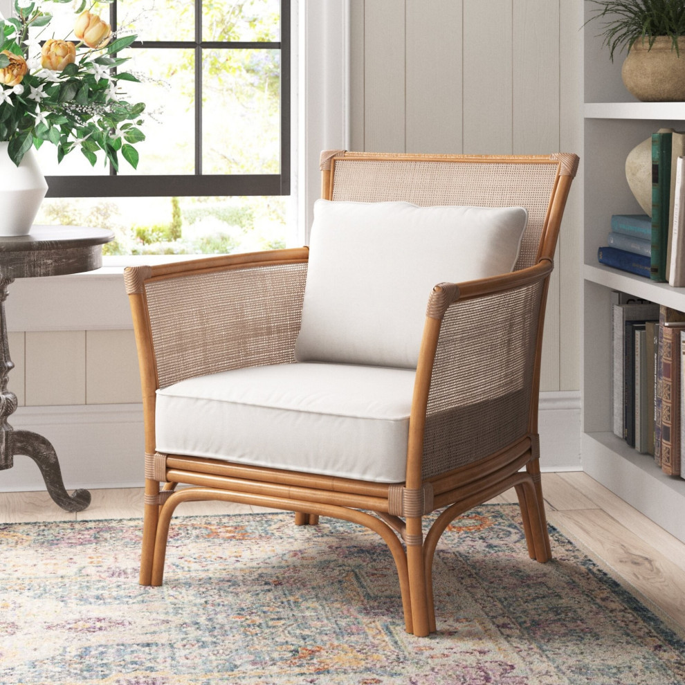 Mutame Rattan Accent Arm Chair  Canary Brown   Tropical   Armchairs And Accent Chairs   by Virgil Stanis Design  Houzz