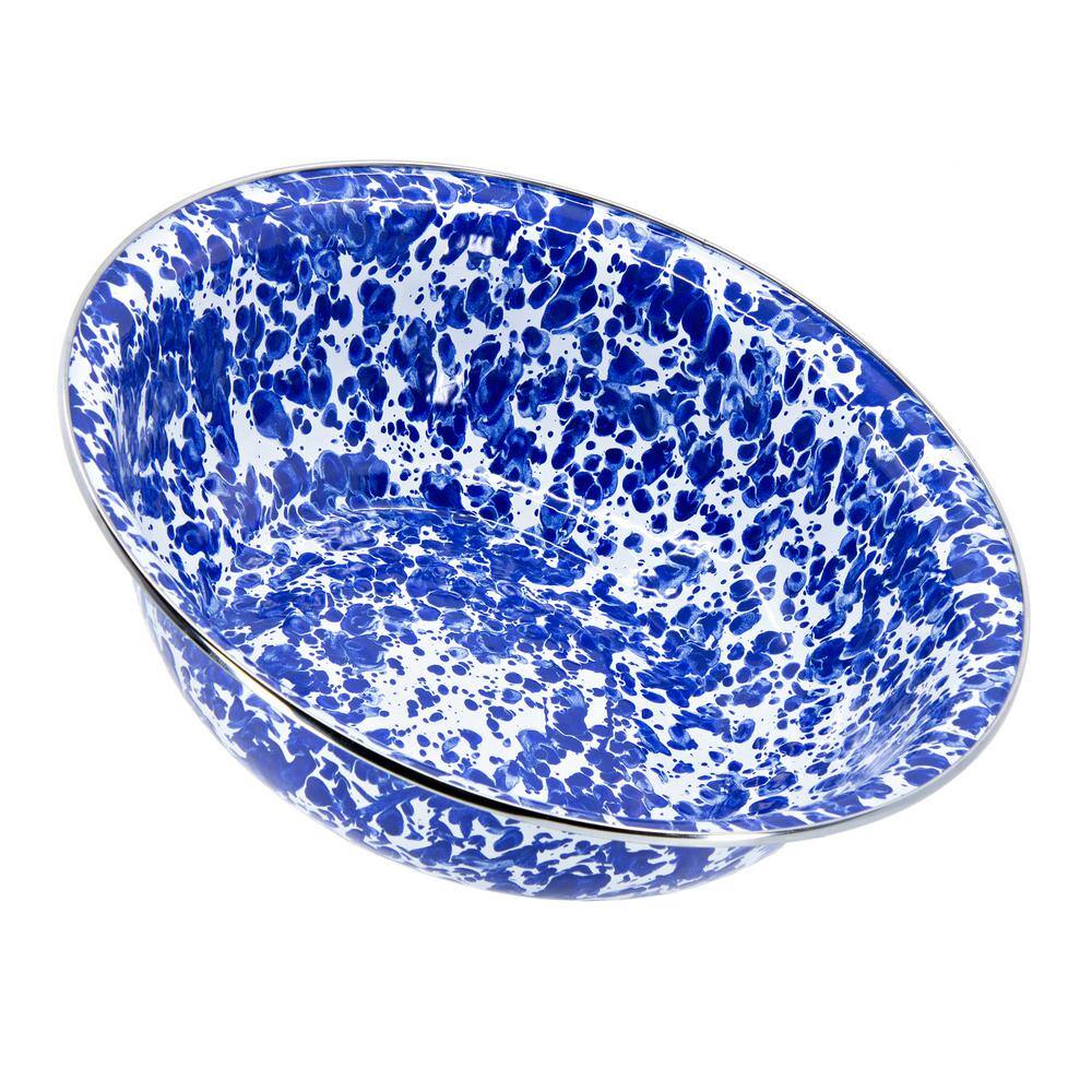 Golden Rabbit 13.5 in. 128 fl. oz. Cobalt Swirl Enamelware Round Serving Bowl CB03