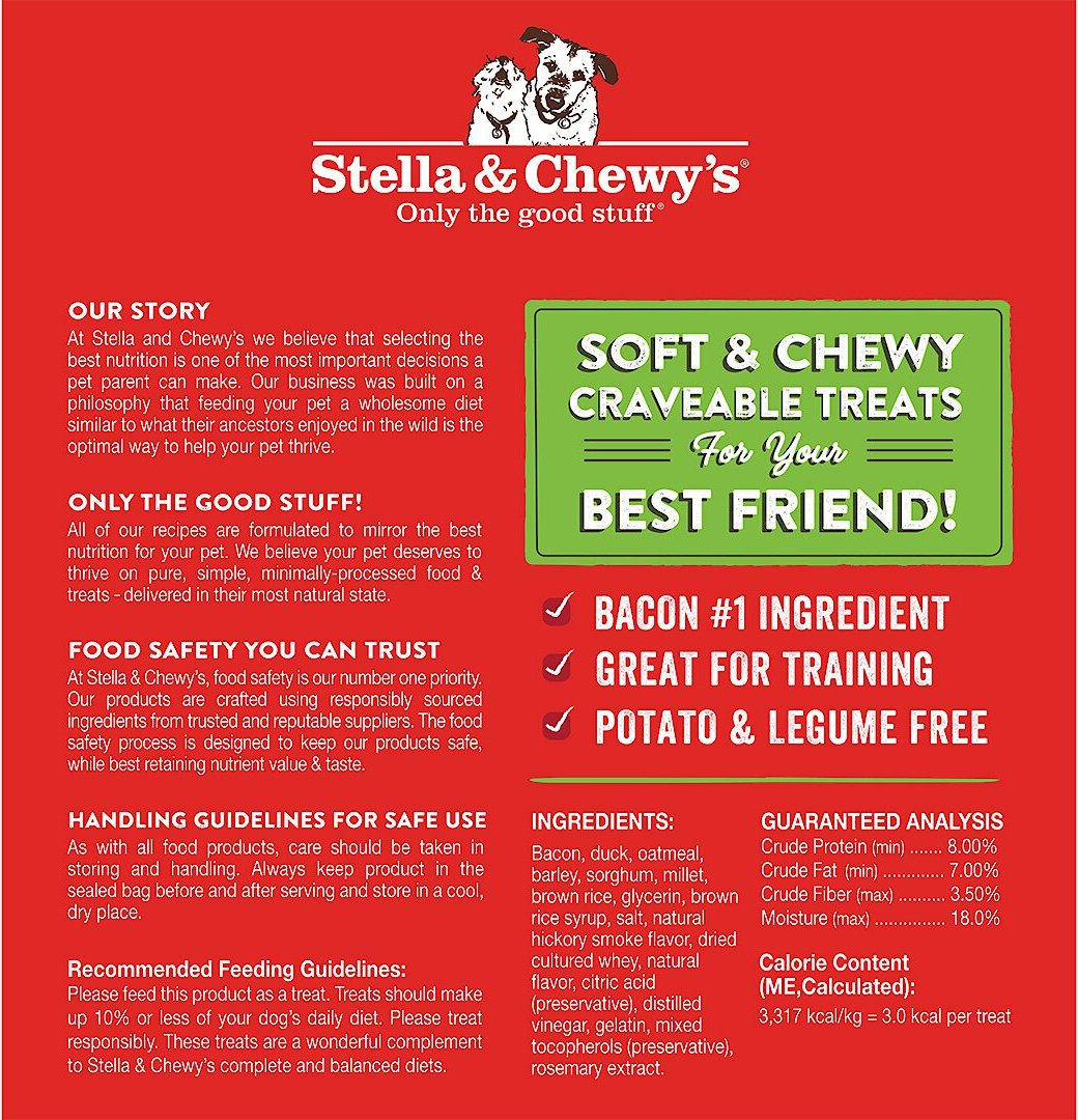 Stella and Chewy's Crav'n Bac'n Bites Bacon and Duck Recipe Dog Treats， 8.25-oz bag