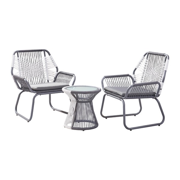 3Piece Rope Patio Chat Set with Glass Table