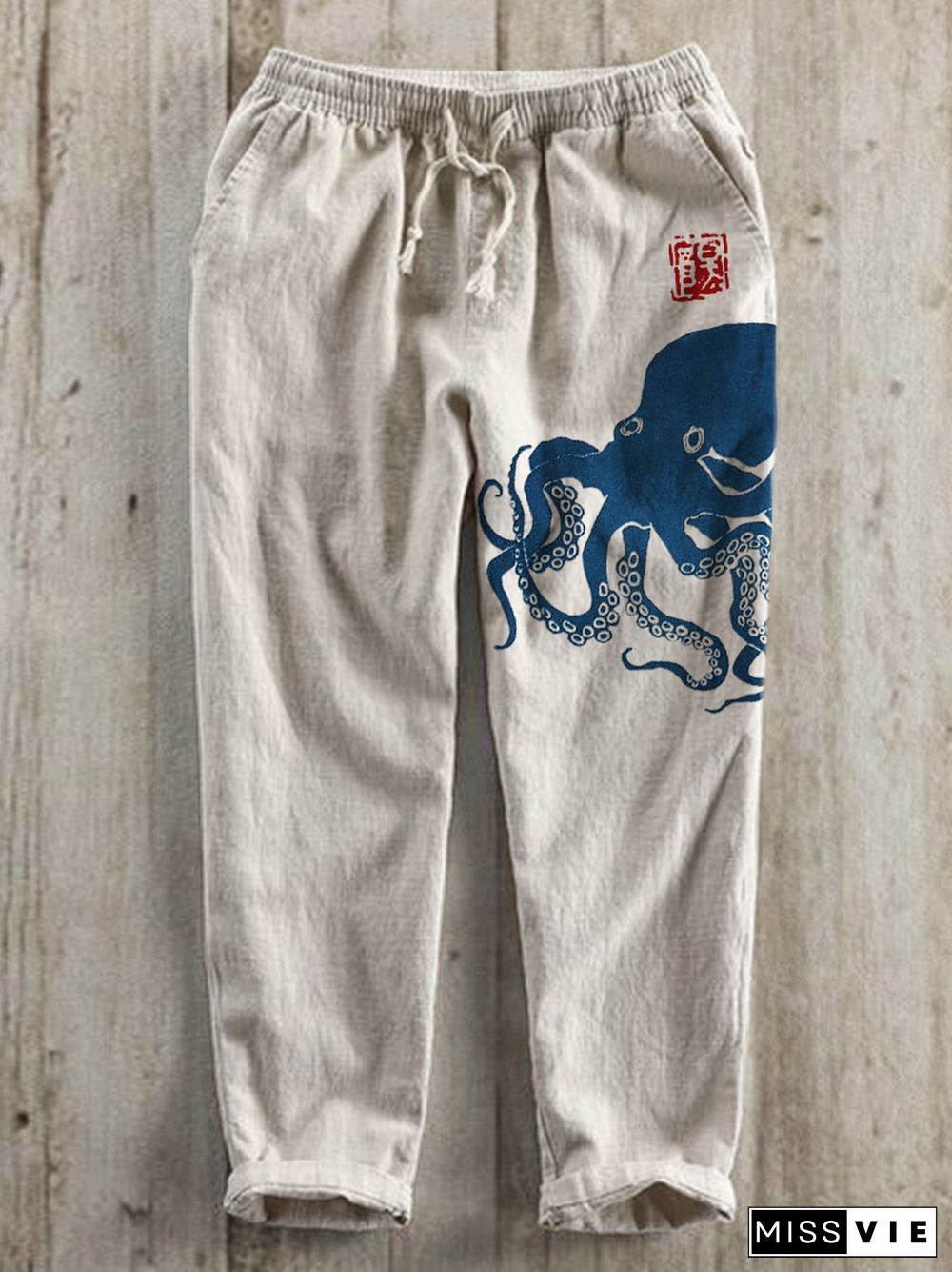 Octopus Japanese Lino Art Linen Blend Casual Pants