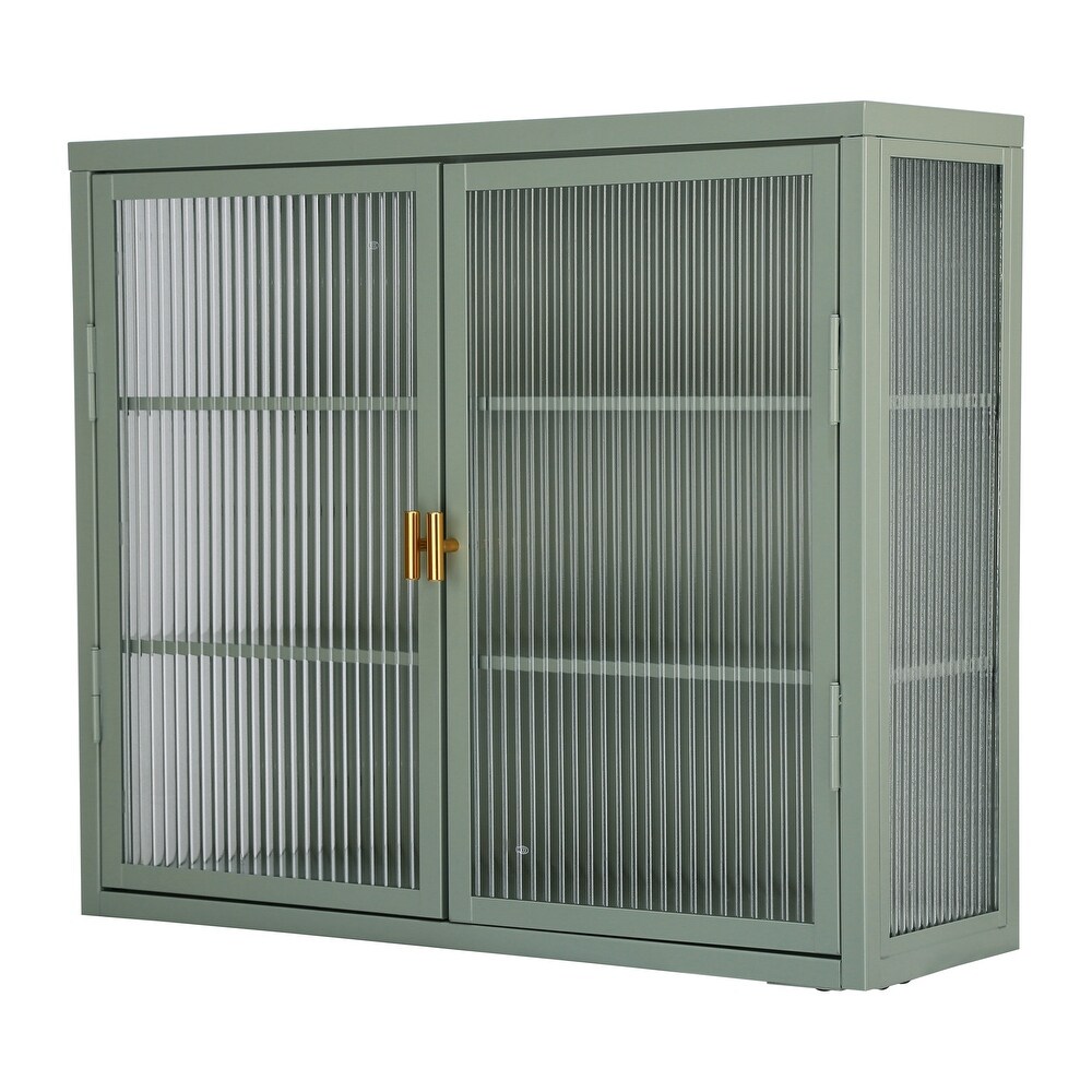 Double Glass Door Wall Cabinet With Detachable Shelves   N/A