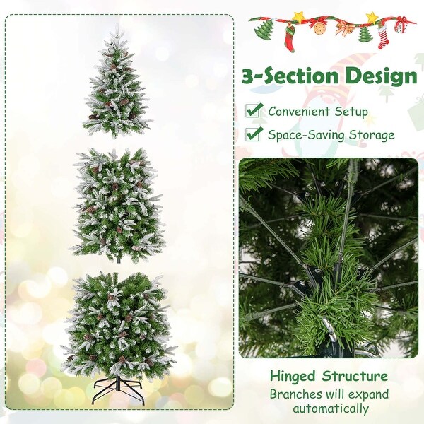 Costway 6/7.5/9 FT Flocked Christmas Tree with 671/913/1310 PE PVC