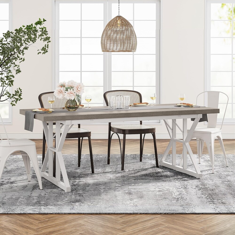 70.8 Inch Farmhouse Rectangular Wood Dining Table for 6 People