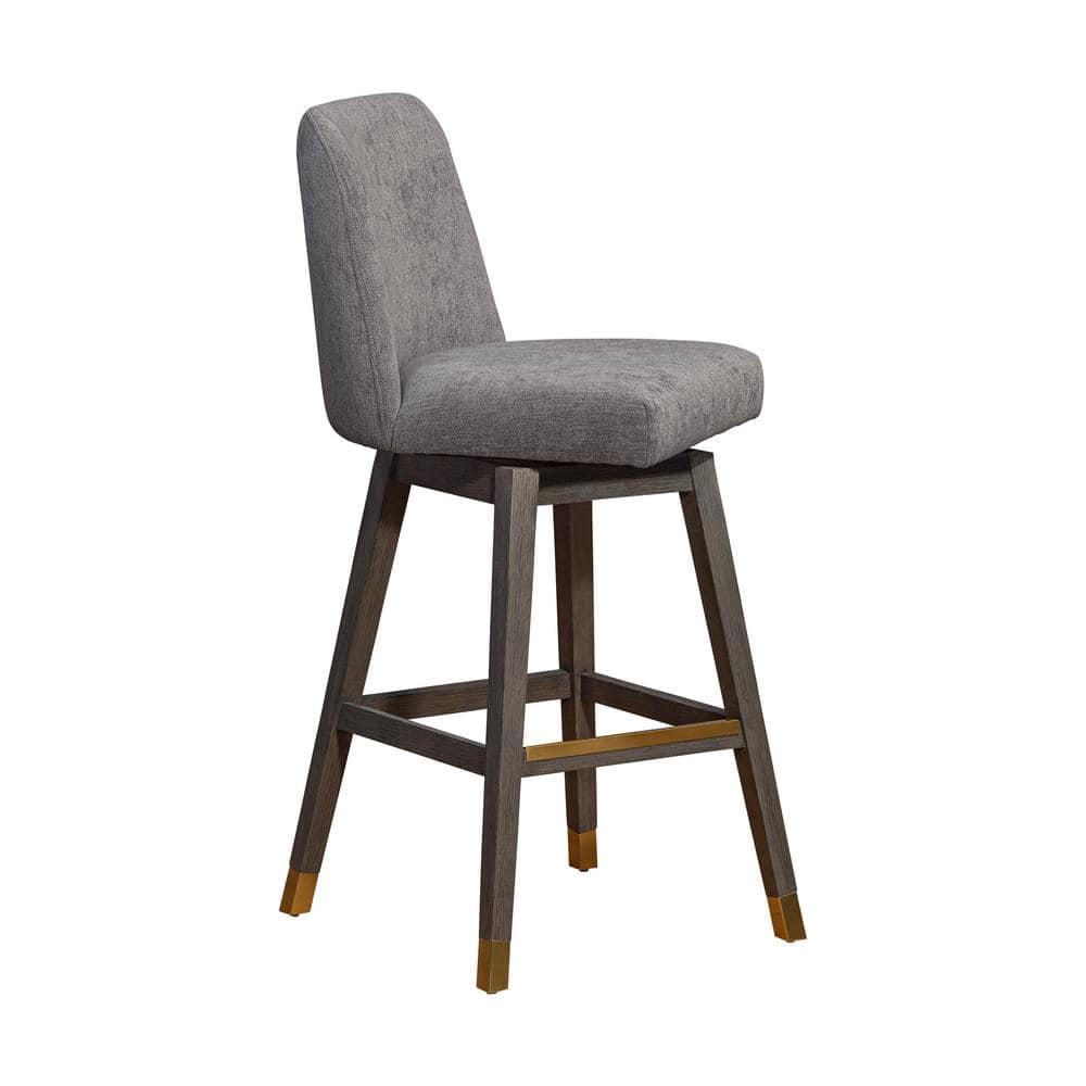 Armen Living Amalie 41.5 in. Grey Oak Swivel Bar Stool with Mocha Fabric Seat 840254332065