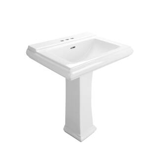 DEERVALLEY Apex White Vitreous China Rectangular Pedestal Combo Bathroom Sink in White with 4 in. Centerset Faucet Holes DV-1P521