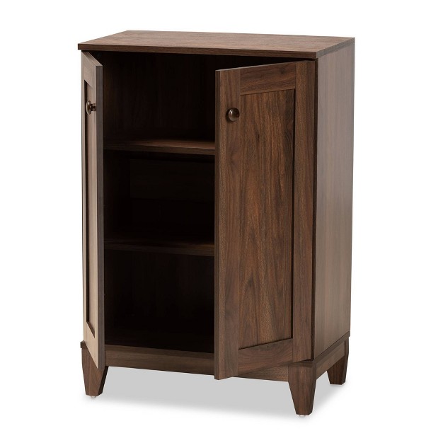 2 Door Nissa Wood Shoe Storage Cabinet Walnut Brown Baxton Studio