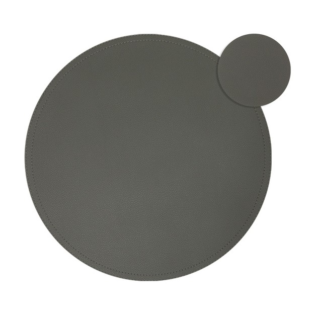 Juvale Set Of 6 Faux Leather Round Placemats And 6 Circle Coasters For Dining Table Dark Gray