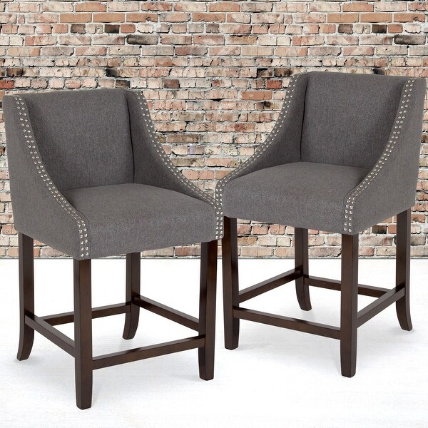 Grey Fabric Upholstered Counter Height Dining Stools with Nailhead Trim