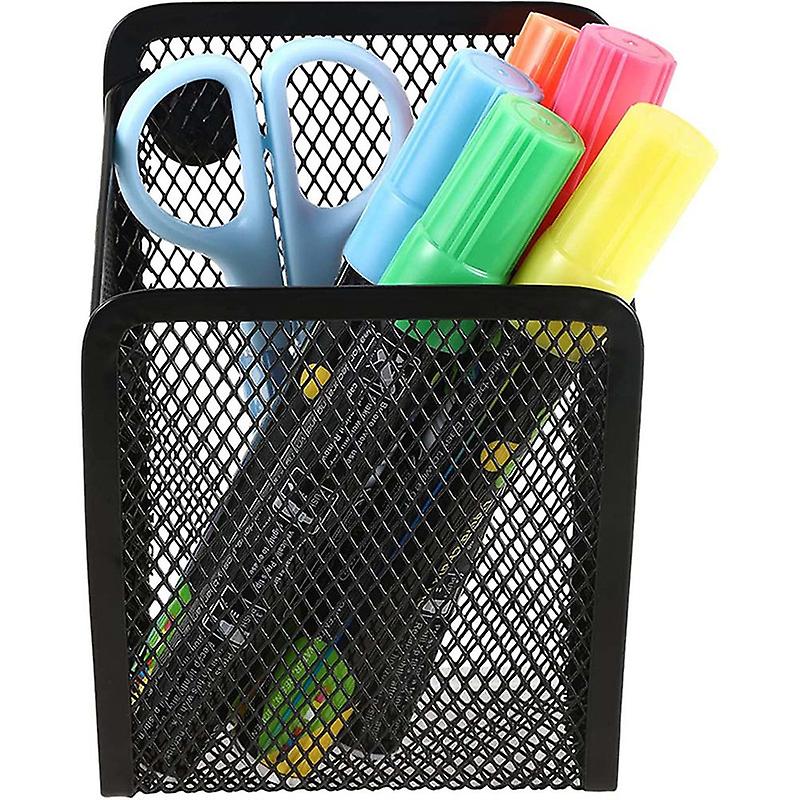 Magnetic Pencil Holder Black Mesh Stainless Steel Pen Basket， Writing Utensil Storage Organizer for Whiteboard， Locker or Office