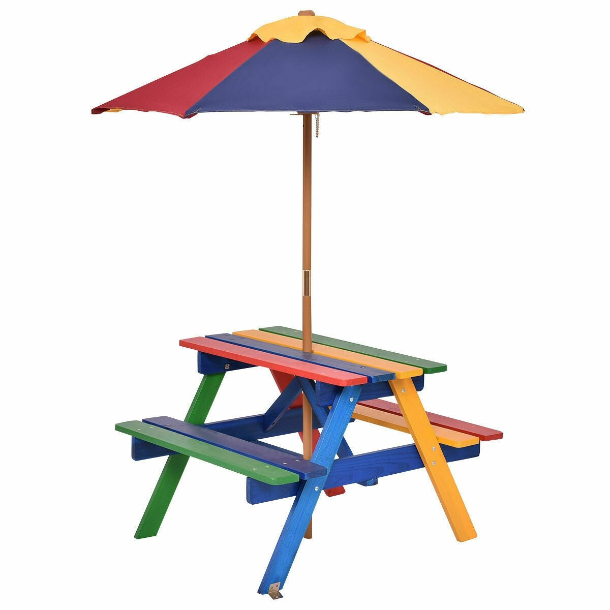 Kids Picnic Table Set, Wood Table and Bench Set with Removable & Foldable Umbrella