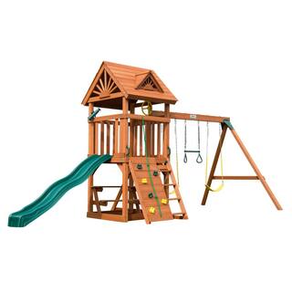 Swing-N-Slide Playsets Professionally Installed Sky Tower Complete Wooden Outdoor Playset with Slide Swings and Swing Set Accessories 6036