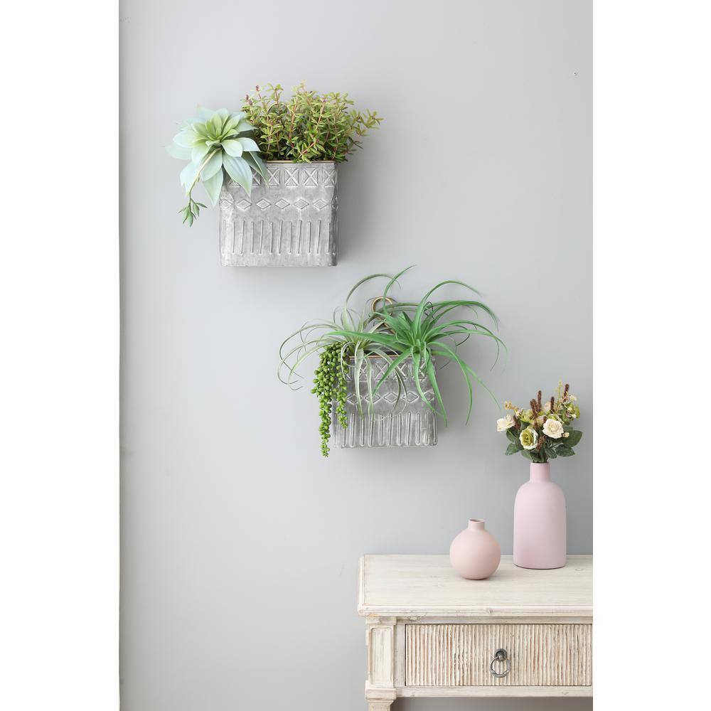 Luxen Home Aztec Gray Succulent Metal Cachepot Wall Planters (2-Pack) WHPL1324