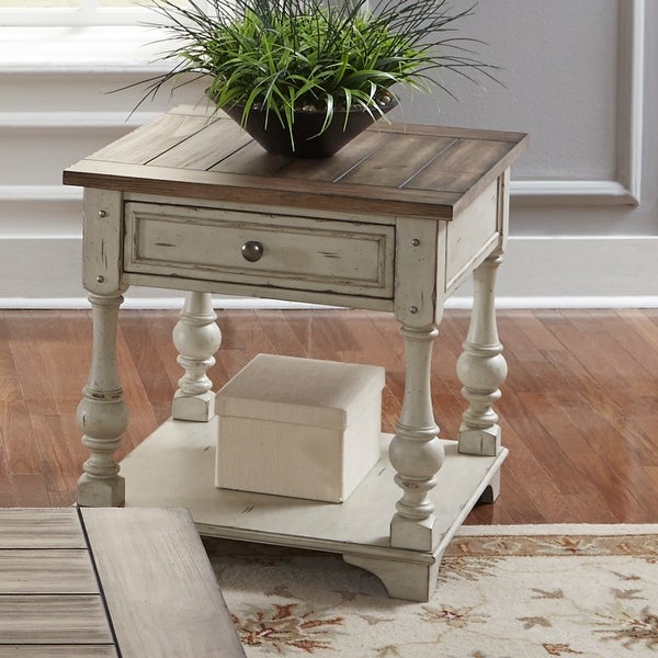 Morgan Creek Antique White Wire Brushed Tobacco Accents End Table