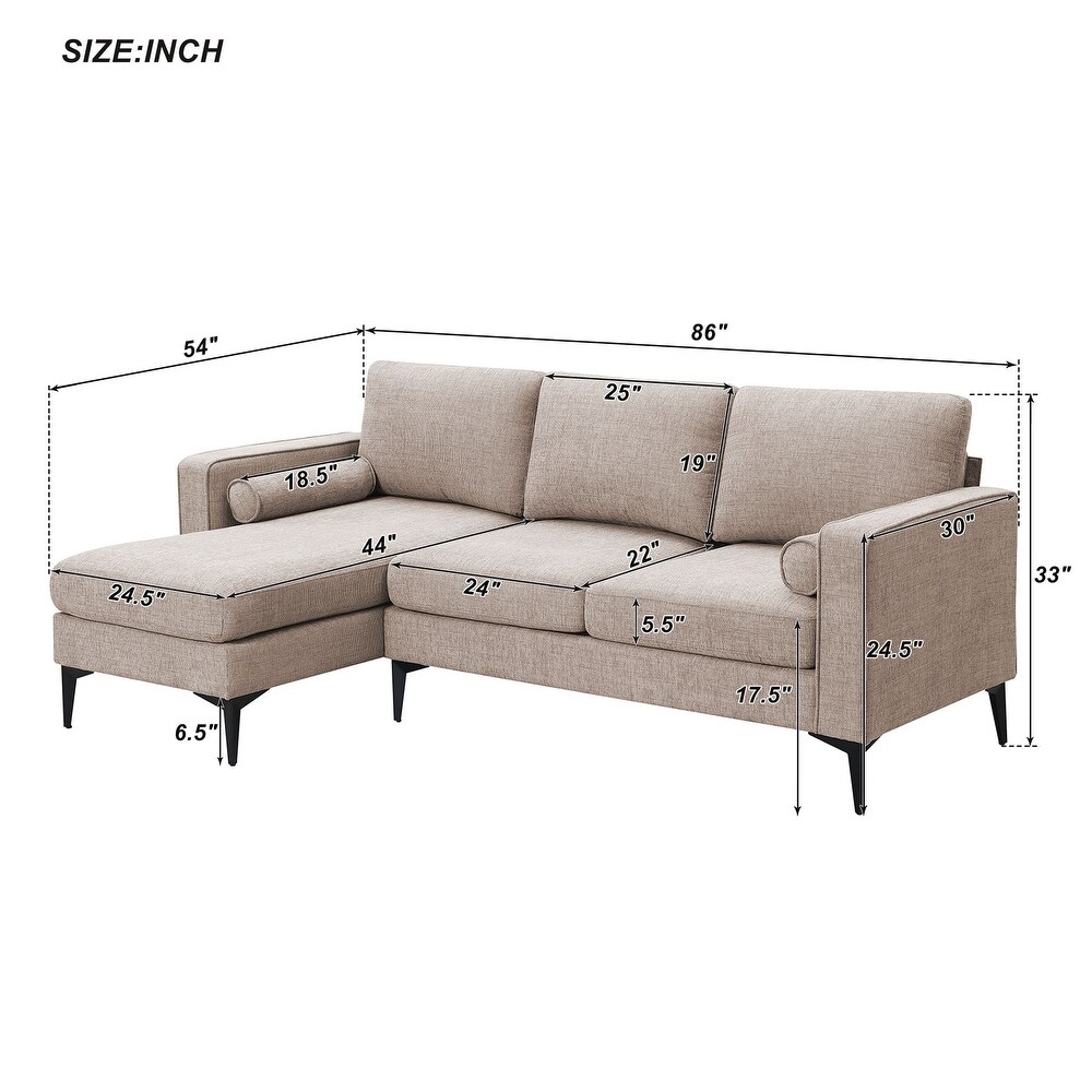 Convertible Chenille Fabric Sectional Sofa with Chaise and Pillows