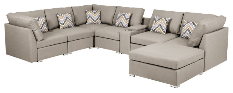 Amira Beige Reversible Modular Sectional Sofa  Usb Console  Ottoman  89820 6A   Contemporary   Sectional Sofas   by Timeout PRO  Houzz