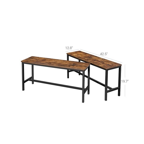 Table Benches， Pair of 2， Industrial Style Indoor Benches， 42.5 x 12.8 x 19.7 Inches， Durable Metal Frame， Rustic Brown