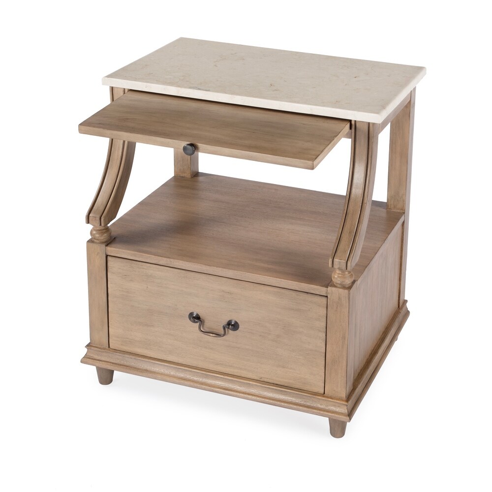 Mabel Genuine Marble and Wood 1 Drawer Nightstand