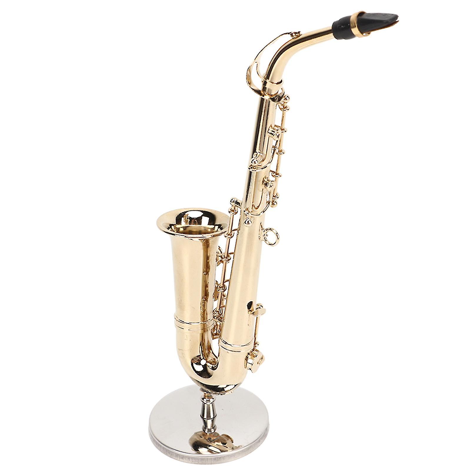 Miniature Alto Saxophone Replica with Stand and Case Mini Sax Musical Instrument Dollhouse Model Ornament 6.3 Inch