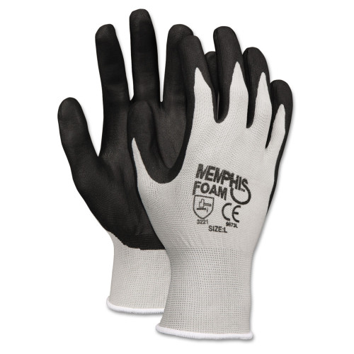 MCR Safety Economy Foam Nitrile Gloves， Large， Gray/Black， 12 Pairs (9673L)