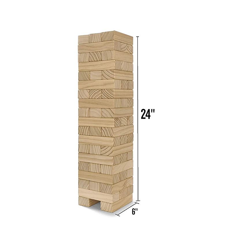 Yard Games Large Tumbling Timbers 24 Wood Block Stacking Game W/ Case， Natural