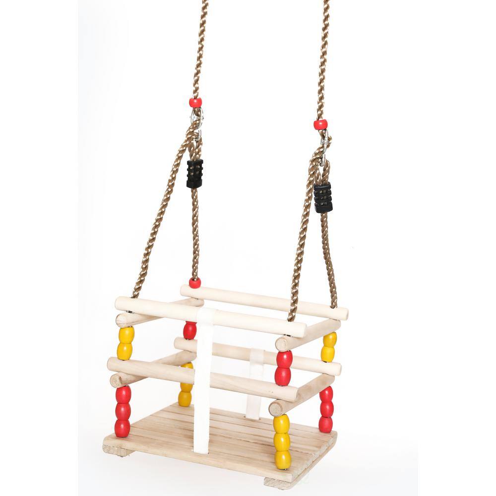 PLAYBERG Wooden Baby and Toddlers Swing with Hanging Ropes QI003378